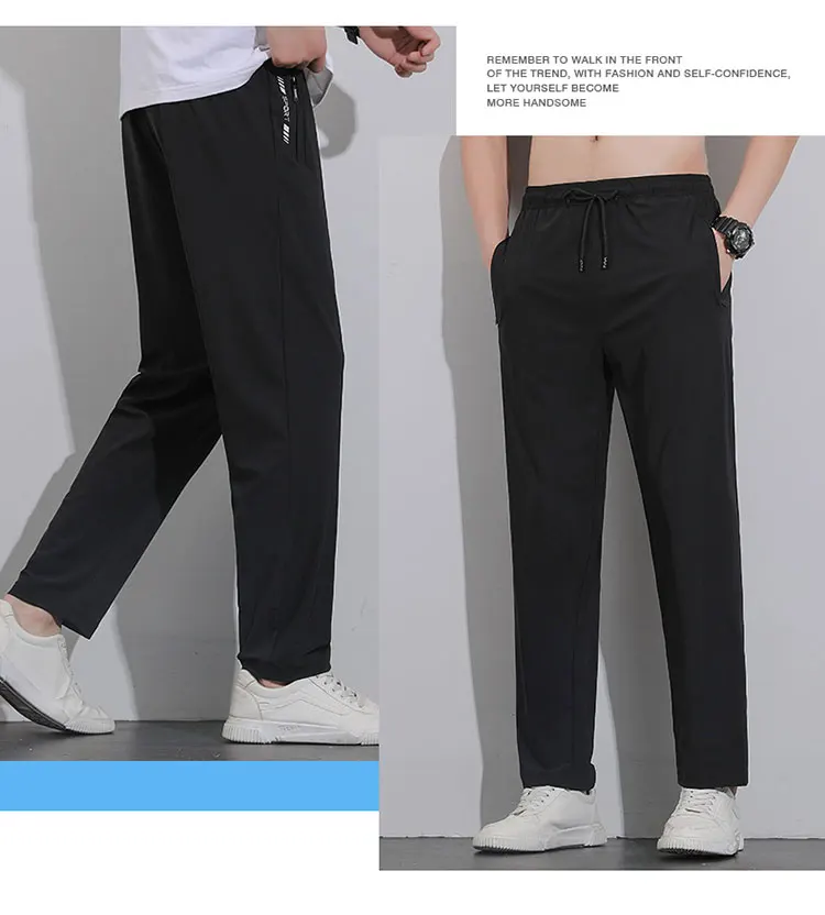 Breathable Men's Casual Pants Quick Dry Straight Elastic Waist Jogger Sweatpants Korean Classic Sport Trousers Plus Size 8XL 9XL