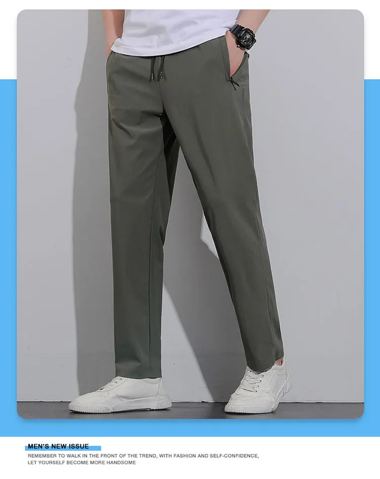 Breathable Men's Casual Pants Quick Dry Straight Elastic Waist Jogger Sweatpants Korean Classic Sport Trousers Plus Size 8XL 9XL