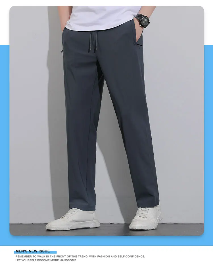 Breathable Men's Casual Pants Quick Dry Straight Elastic Waist Jogger Sweatpants Korean Classic Sport Trousers Plus Size 8XL 9XL