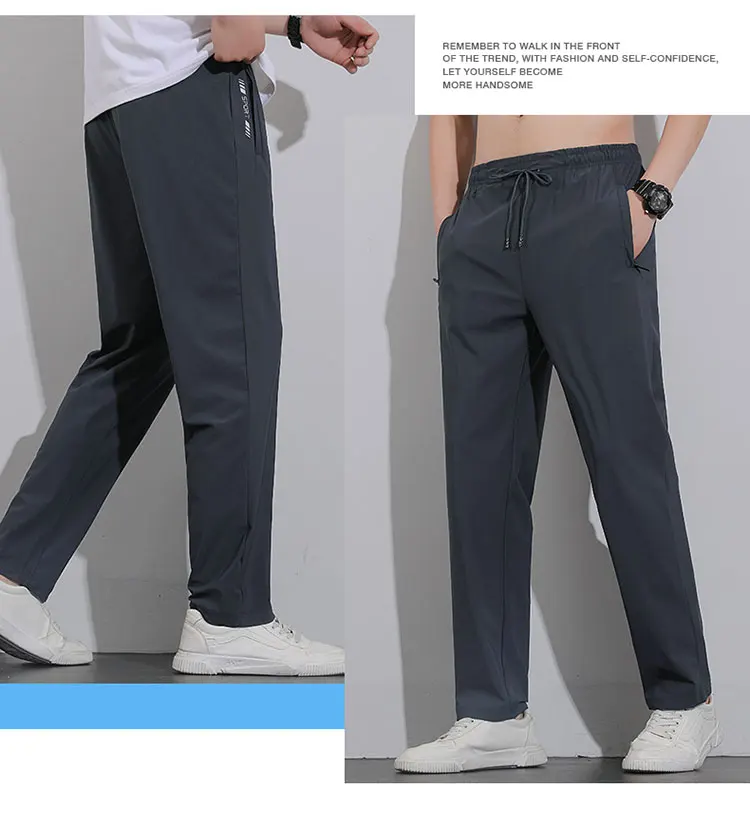 Breathable Men's Casual Pants Quick Dry Straight Elastic Waist Jogger Sweatpants Korean Classic Sport Trousers Plus Size 8XL 9XL