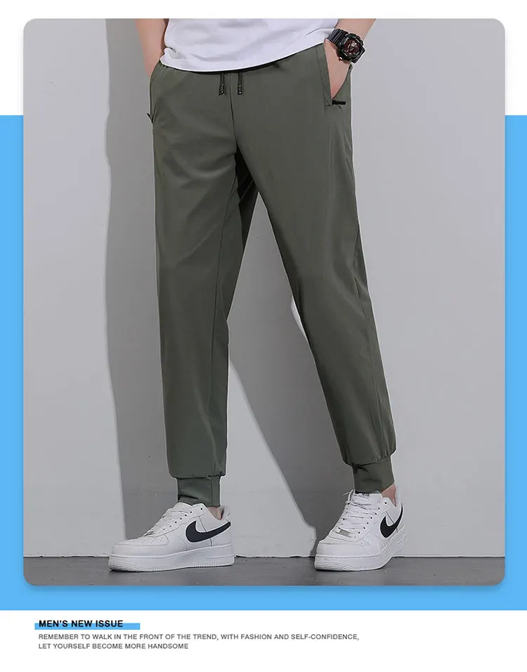 Breathable Men's Casual Pants Quick Dry Straight Elastic Waist Jogger Sweatpants Korean Classic Sport Trousers Plus Size 8XL 9XL
