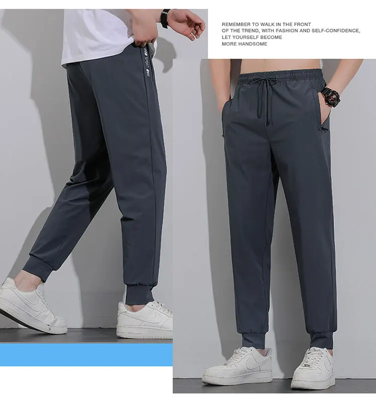 Breathable Men's Casual Pants Quick Dry Straight Elastic Waist Jogger Sweatpants Korean Classic Sport Trousers Plus Size 8XL 9XL