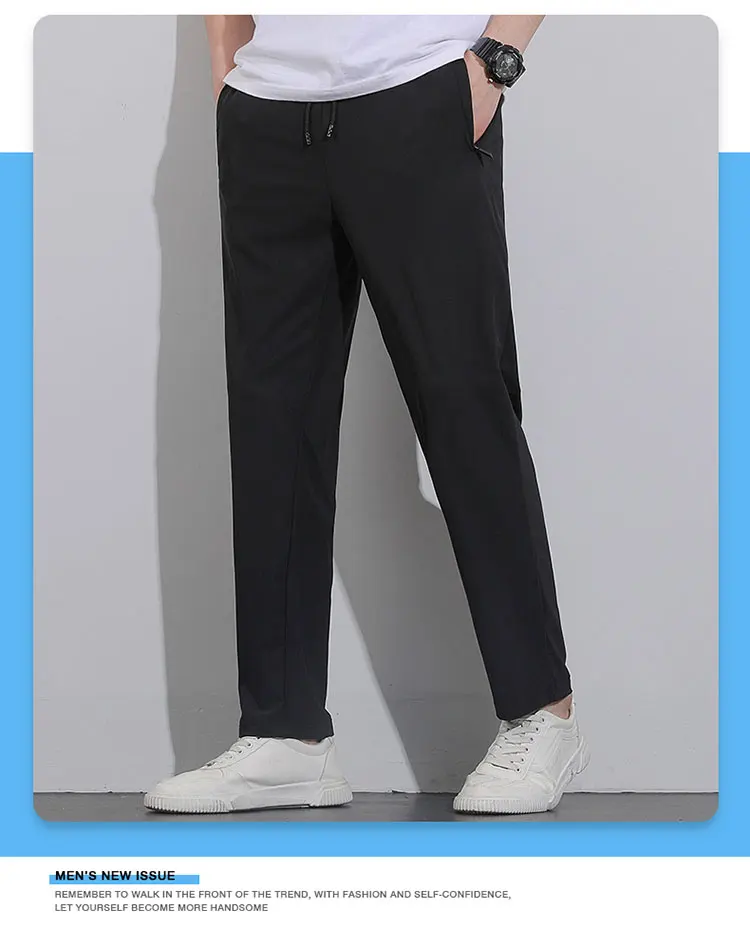 Breathable Men's Casual Pants Quick Dry Straight Elastic Waist Jogger Sweatpants Korean Classic Sport Trousers Plus Size 8XL 9XL