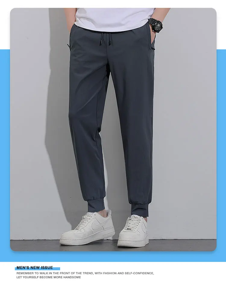 Breathable Men's Casual Pants Quick Dry Straight Elastic Waist Jogger Sweatpants Korean Classic Sport Trousers Plus Size 8XL 9XL
