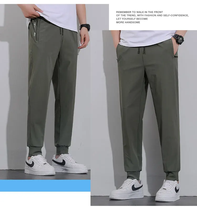 Breathable Men's Casual Pants Quick Dry Straight Elastic Waist Jogger Sweatpants Korean Classic Sport Trousers Plus Size 8XL 9XL