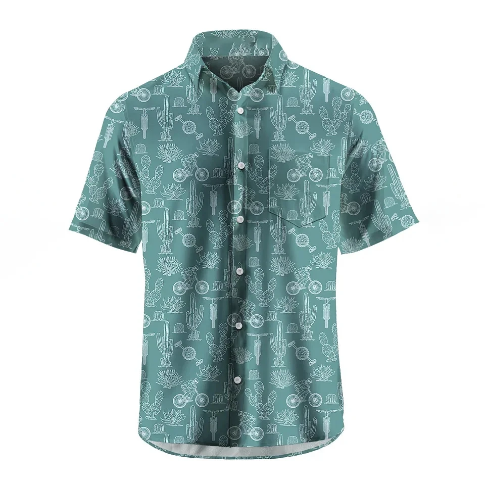 Men's Shirt Short Sleeve Plaid Bicycle Print Button Shirt Summer Beach Shirt Camping Shirt Men's Short Sleeve Shirt