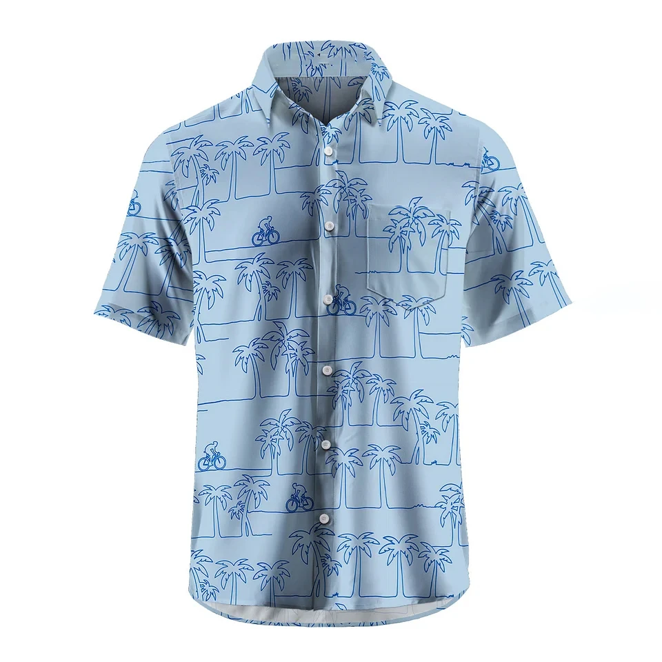 Men's Shirt Short Sleeve Plaid Bicycle Print Button Shirt Summer Beach Shirt Camping Shirt Men's Short Sleeve Shirt