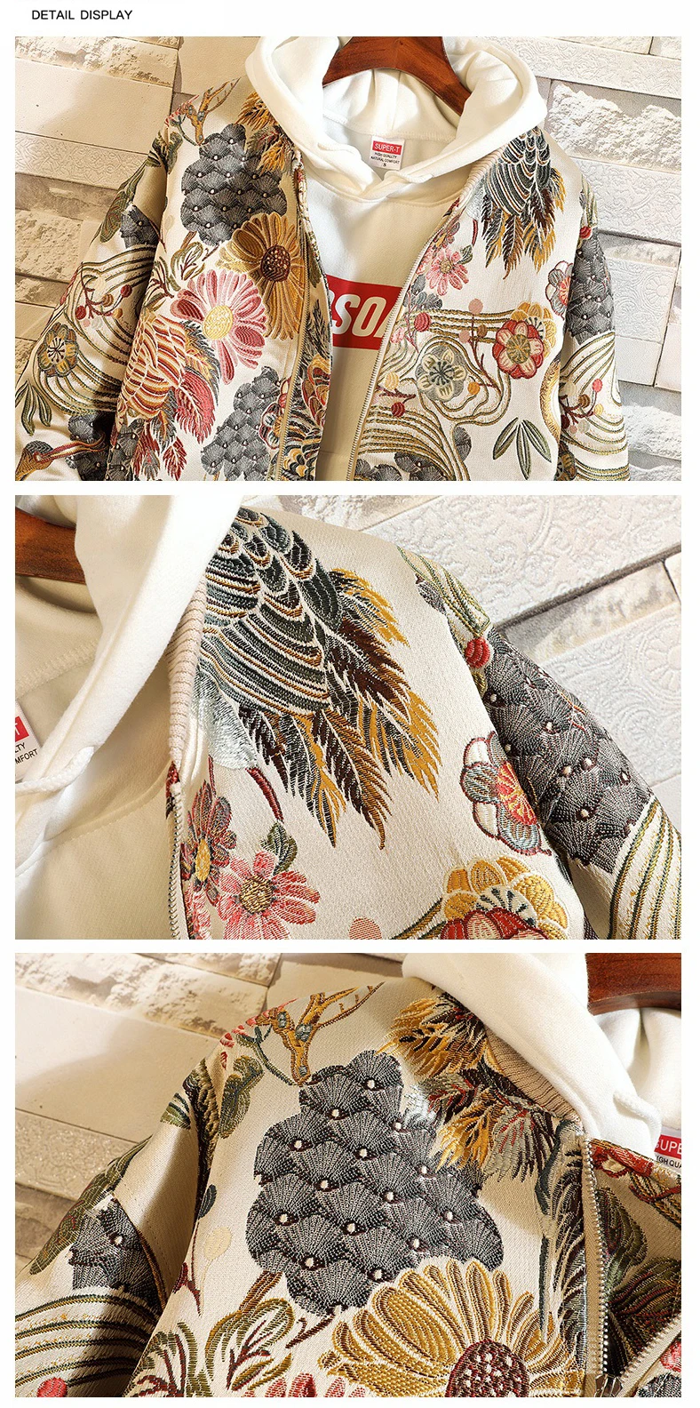 Embroidered Jacket 2026 New Fashion Stand Collar Jacket Boutique plus Size Men's Hip Hop casual Men's Jacket 5X Bohemian style