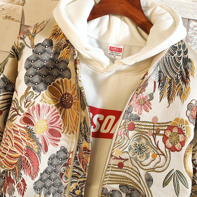 Embroidered Jacket 2026 New Fashion Stand Collar Jacket Boutique plus Size Men's Hip Hop casual Men's Jacket 5X Bohemian style