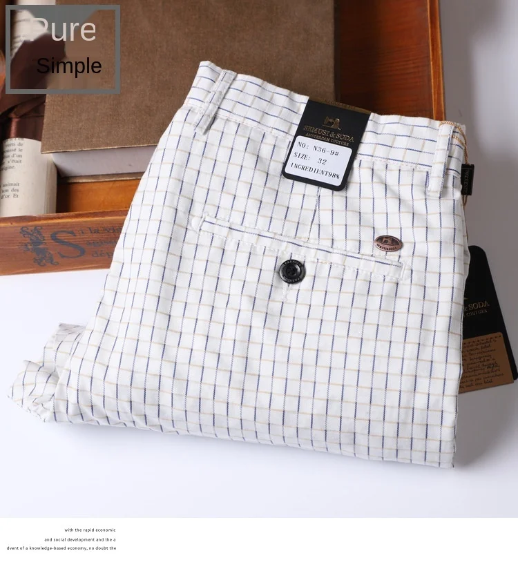 Thin Summer Plaid Pants Men Straight Korea Style Clothes Men Pants Trousers 2021 New