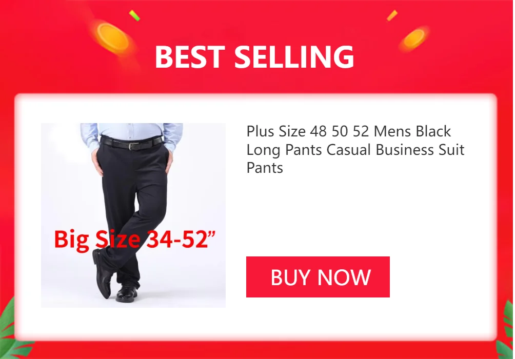 Plus Size 48 50 52 Mens Black Long Pants Casual Business Suit Pants