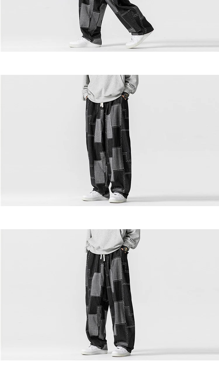 Men Jeans Autumn Thick Vintage Patchwork Hip Hop Denim Pants Male Straight Loose Streetwear Fashion Baggy Casual Cowboy Trousers