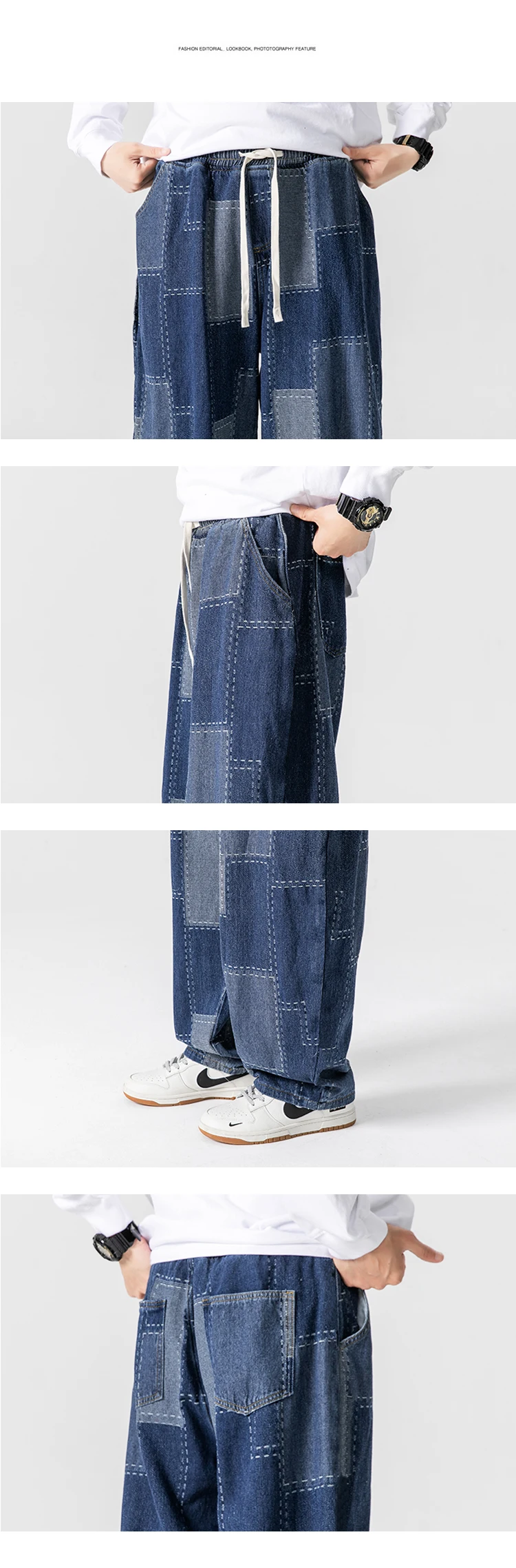 Men Jeans Autumn Thick Vintage Patchwork Hip Hop Denim Pants Male Straight Loose Streetwear Fashion Baggy Casual Cowboy Trousers