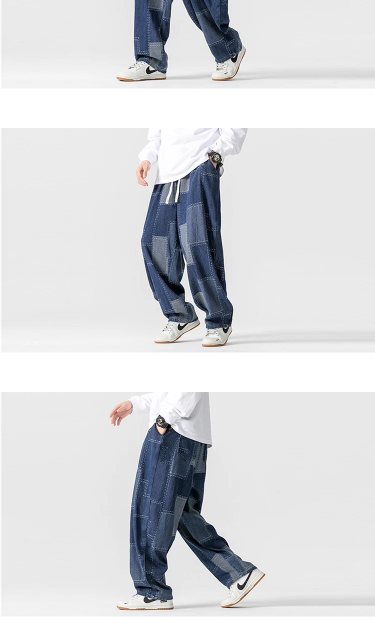 Men Jeans Autumn Thick Vintage Patchwork Hip Hop Denim Pants Male Straight Loose Streetwear Fashion Baggy Casual Cowboy Trousers