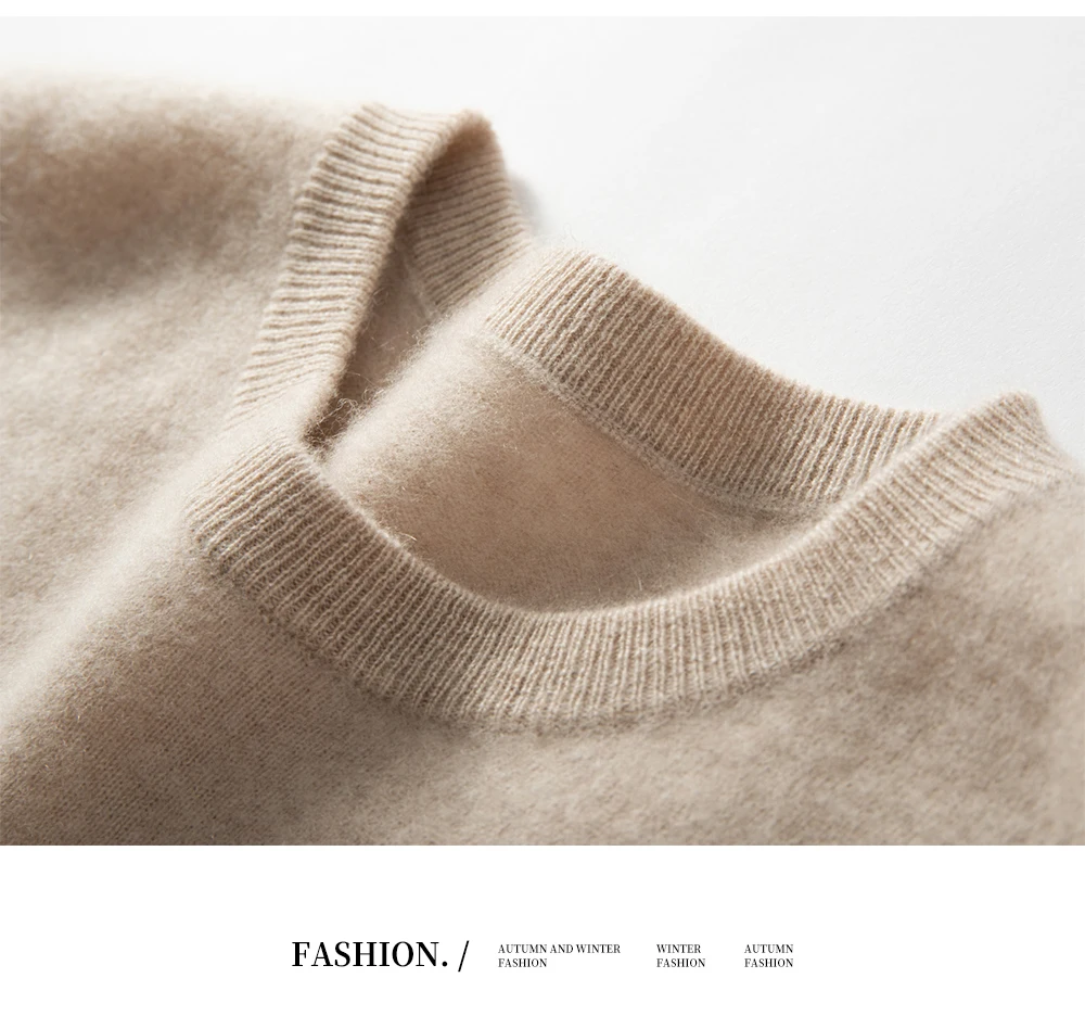 100% Cashmere Men's Pullover Business Casual Solid Knitted Sweater Loose Pull Round Neck Collar Tops Basic Versatile Jumper