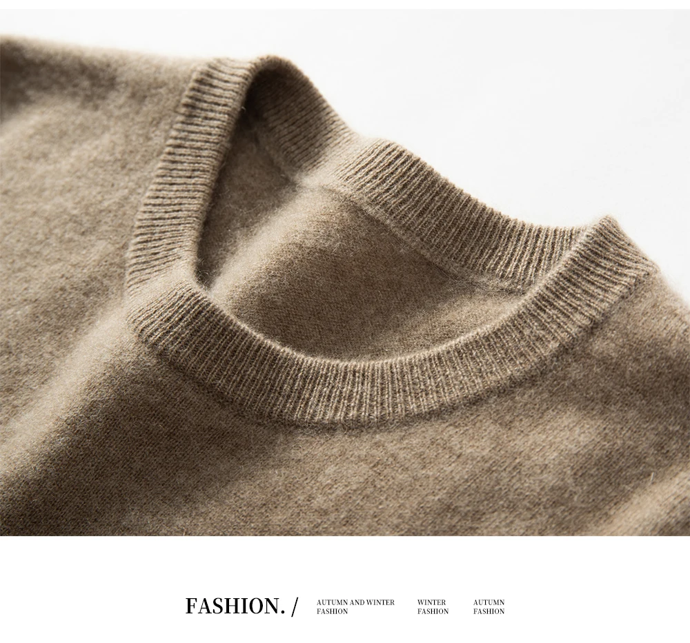 100% Cashmere Men's Pullover Business Casual Solid Knitted Sweater Loose Pull Round Neck Collar Tops Basic Versatile Jumper