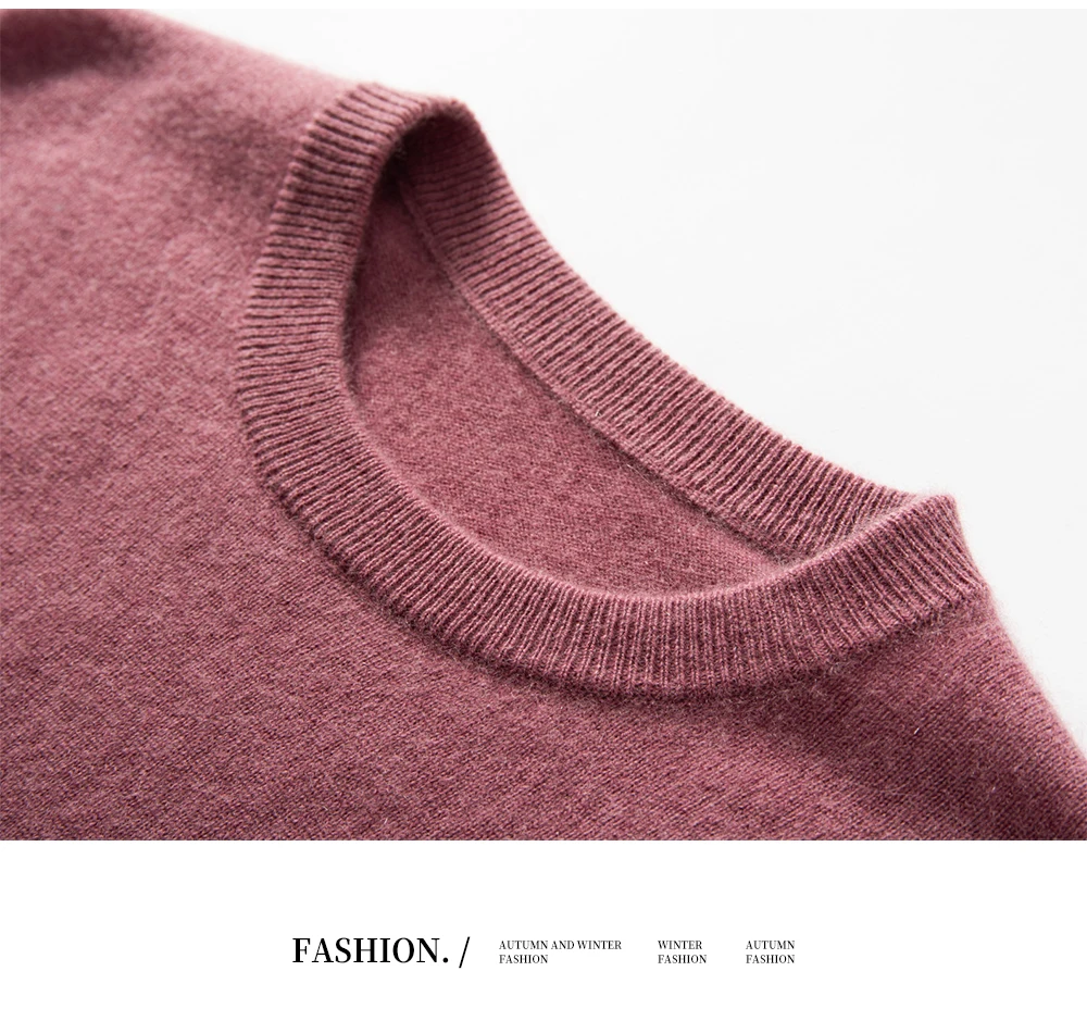 100% Cashmere Men's Pullover Business Casual Solid Knitted Sweater Loose Pull Round Neck Collar Tops Basic Versatile Jumper
