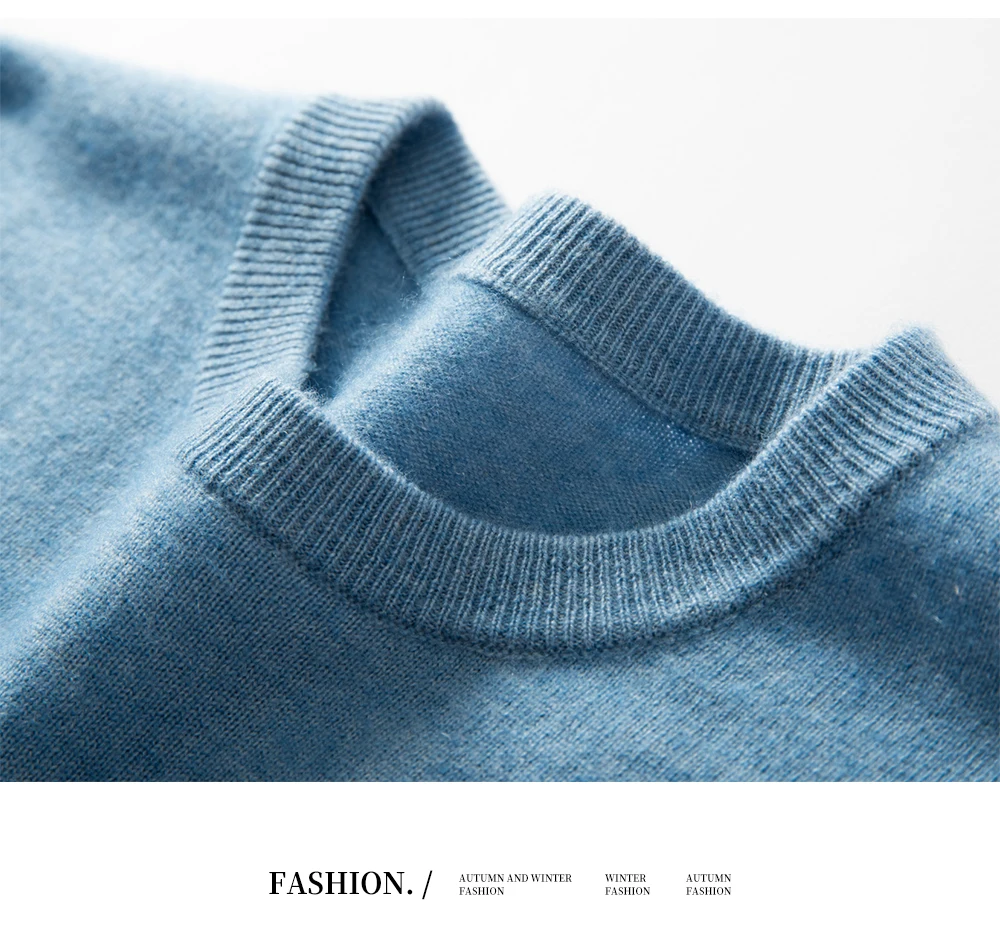 100% Cashmere Men's Pullover Business Casual Solid Knitted Sweater Loose Pull Round Neck Collar Tops Basic Versatile Jumper