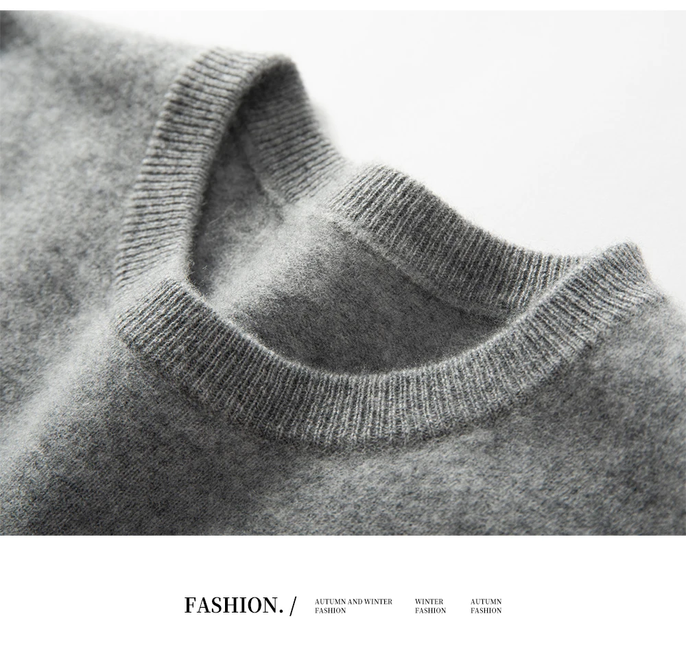 100% Cashmere Men's Pullover Business Casual Solid Knitted Sweater Loose Pull Round Neck Collar Tops Basic Versatile Jumper