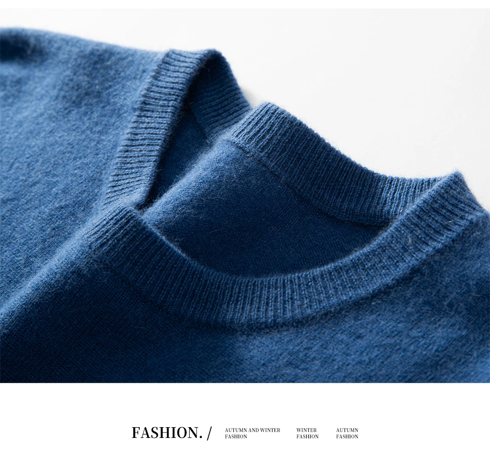 100% Cashmere Men's Pullover Business Casual Solid Knitted Sweater Loose Pull Round Neck Collar Tops Basic Versatile Jumper