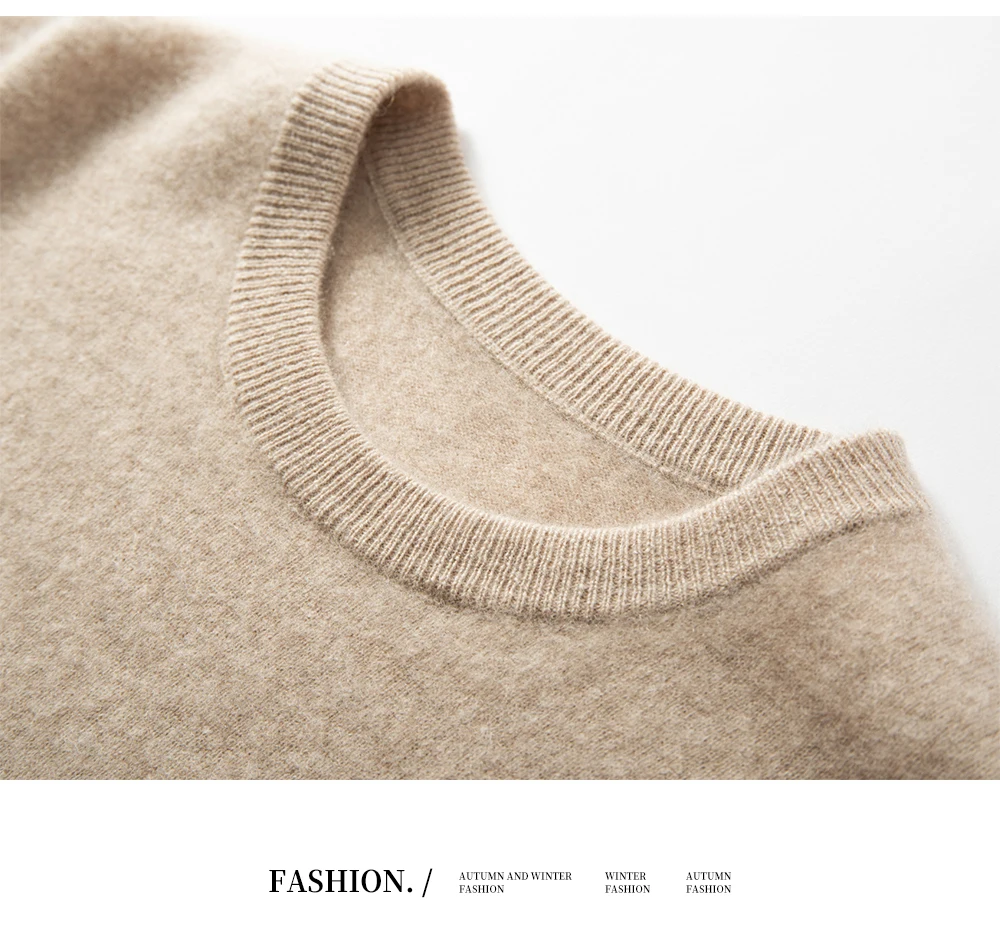 100% Cashmere Men's Pullover Business Casual Solid Knitted Sweater Loose Pull Round Neck Collar Tops Basic Versatile Jumper