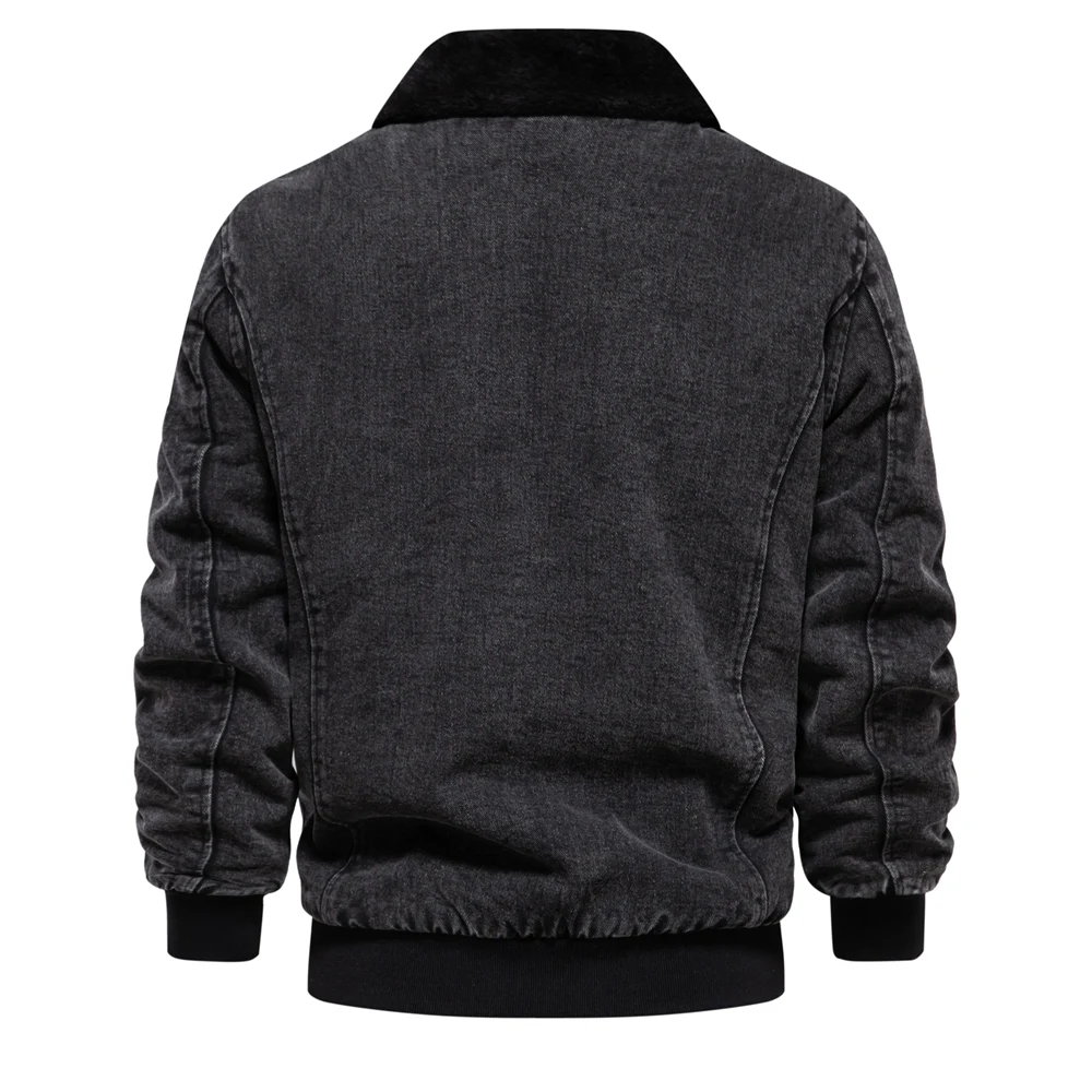 AIOPESON Autumn Winter Fur Collar Jacket for Men Warm Thicken Fleece Men's Jeans Jacket and Coat Casual Fashion Denim Jacket Men