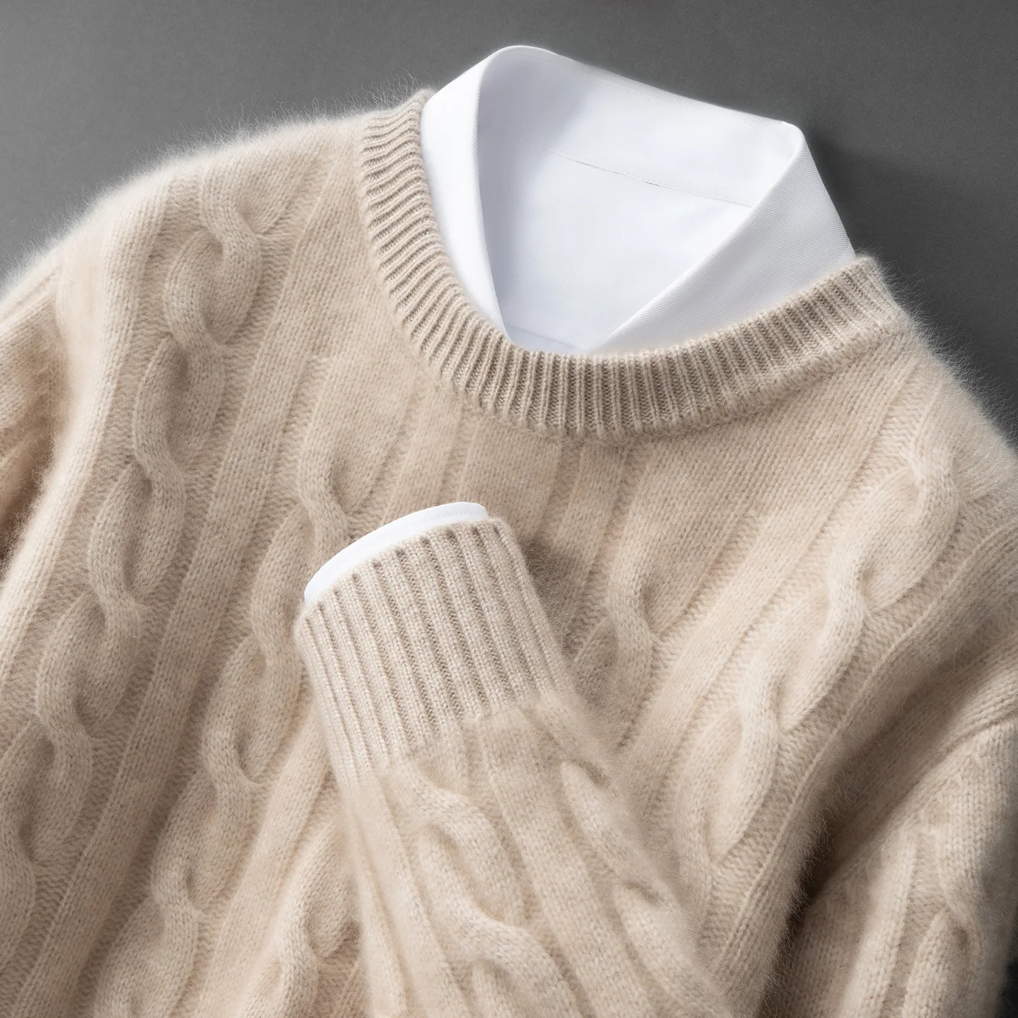 ZOCEPT 100% Natural Cashmere Men's Sweater Autumn Winter Thick Warm O-Neck Casual Pullover Knitted Twisted Flower Sweater Top