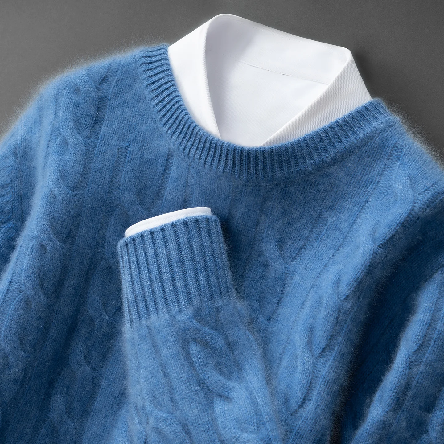 ZOCEPT 100% Natural Cashmere Men's Sweater Autumn Winter Thick Warm O-Neck Casual Pullover Knitted Twisted Flower Sweater Top
