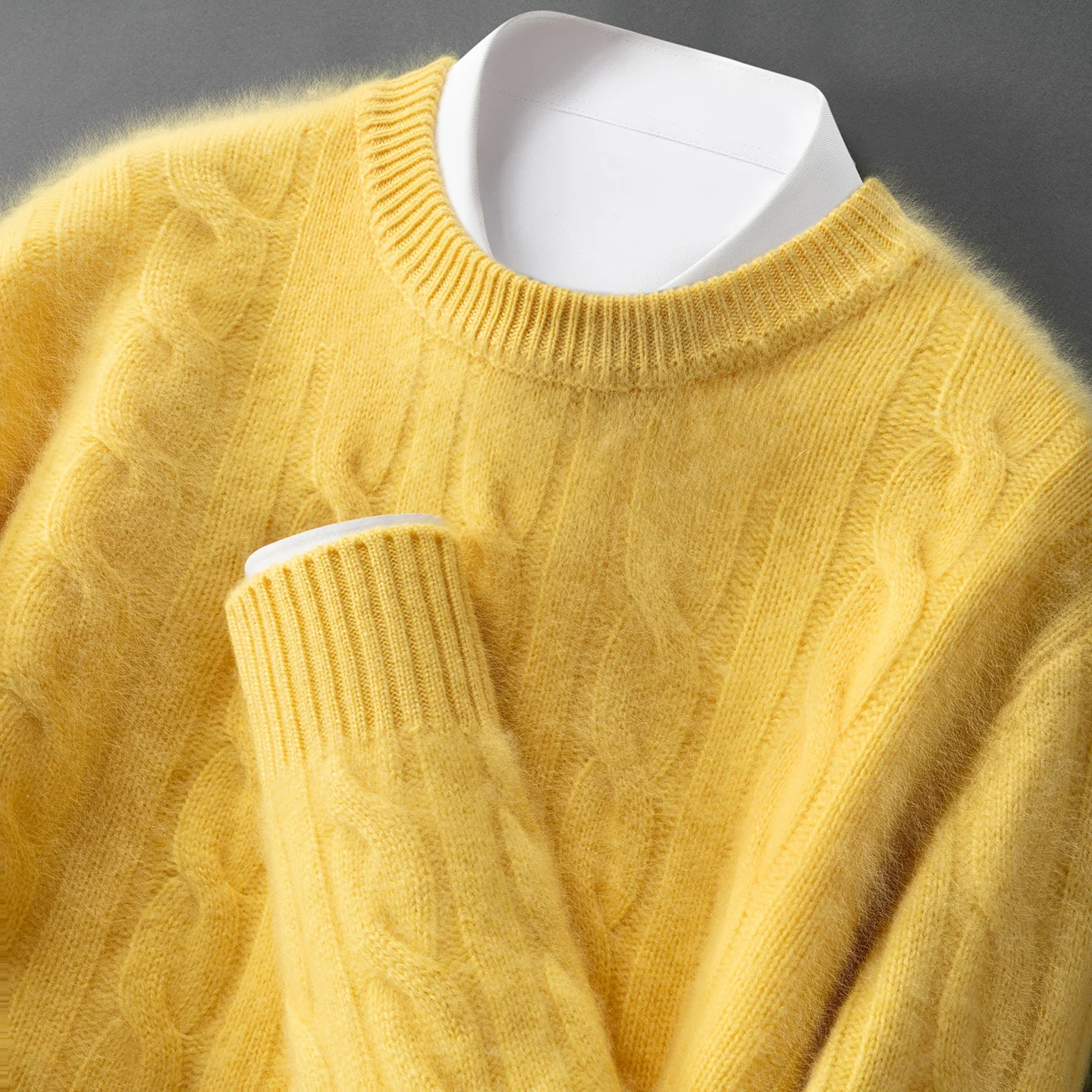 ZOCEPT 100% Natural Cashmere Men's Sweater Autumn Winter Thick Warm O-Neck Casual Pullover Knitted Twisted Flower Sweater Top