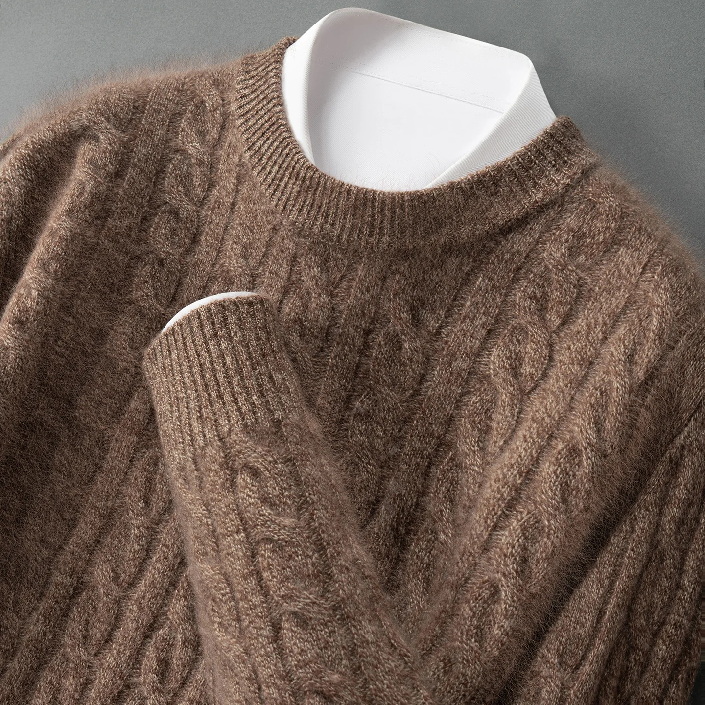 ZOCEPT 100% Natural Cashmere Men's Sweater Autumn Winter Thick Warm O-Neck Casual Pullover Knitted Twisted Flower Sweater Top