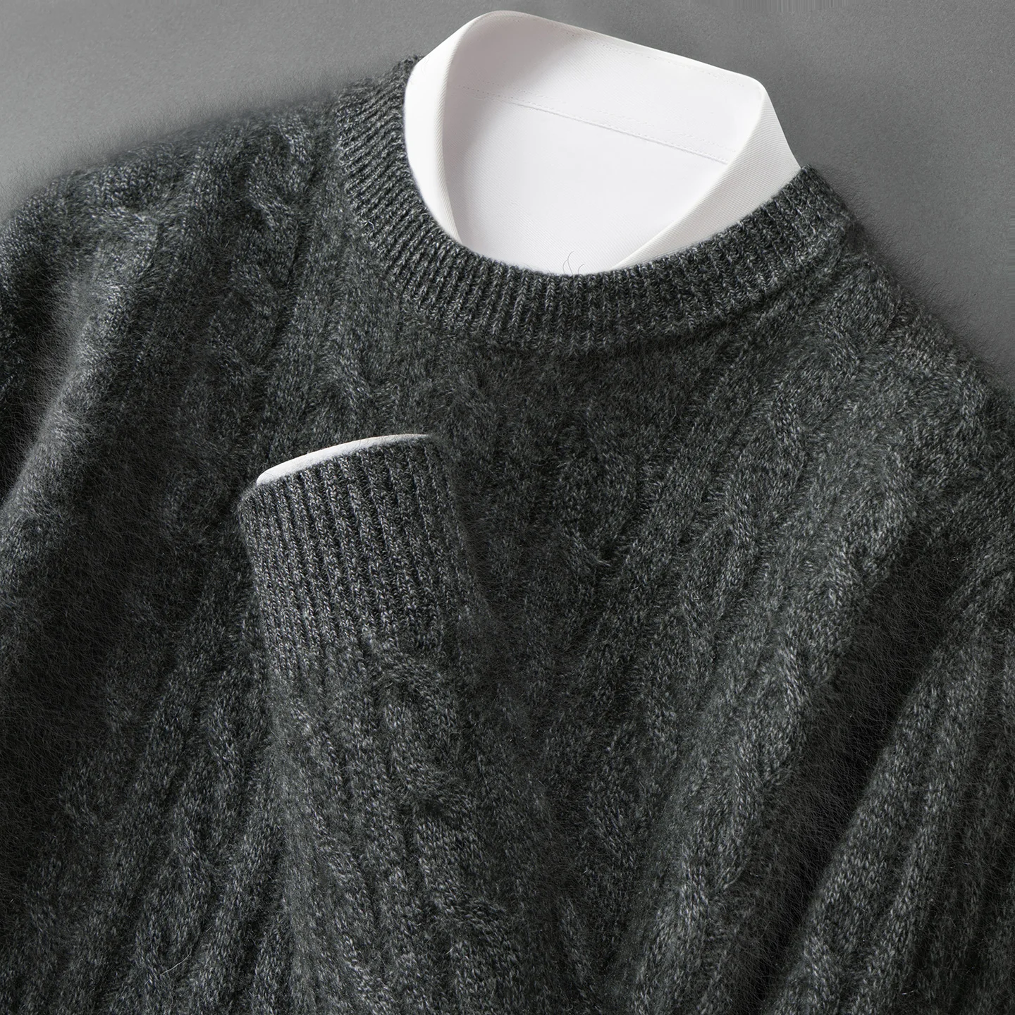 ZOCEPT 100% Natural Cashmere Men's Sweater Autumn Winter Thick Warm O-Neck Casual Pullover Knitted Twisted Flower Sweater Top