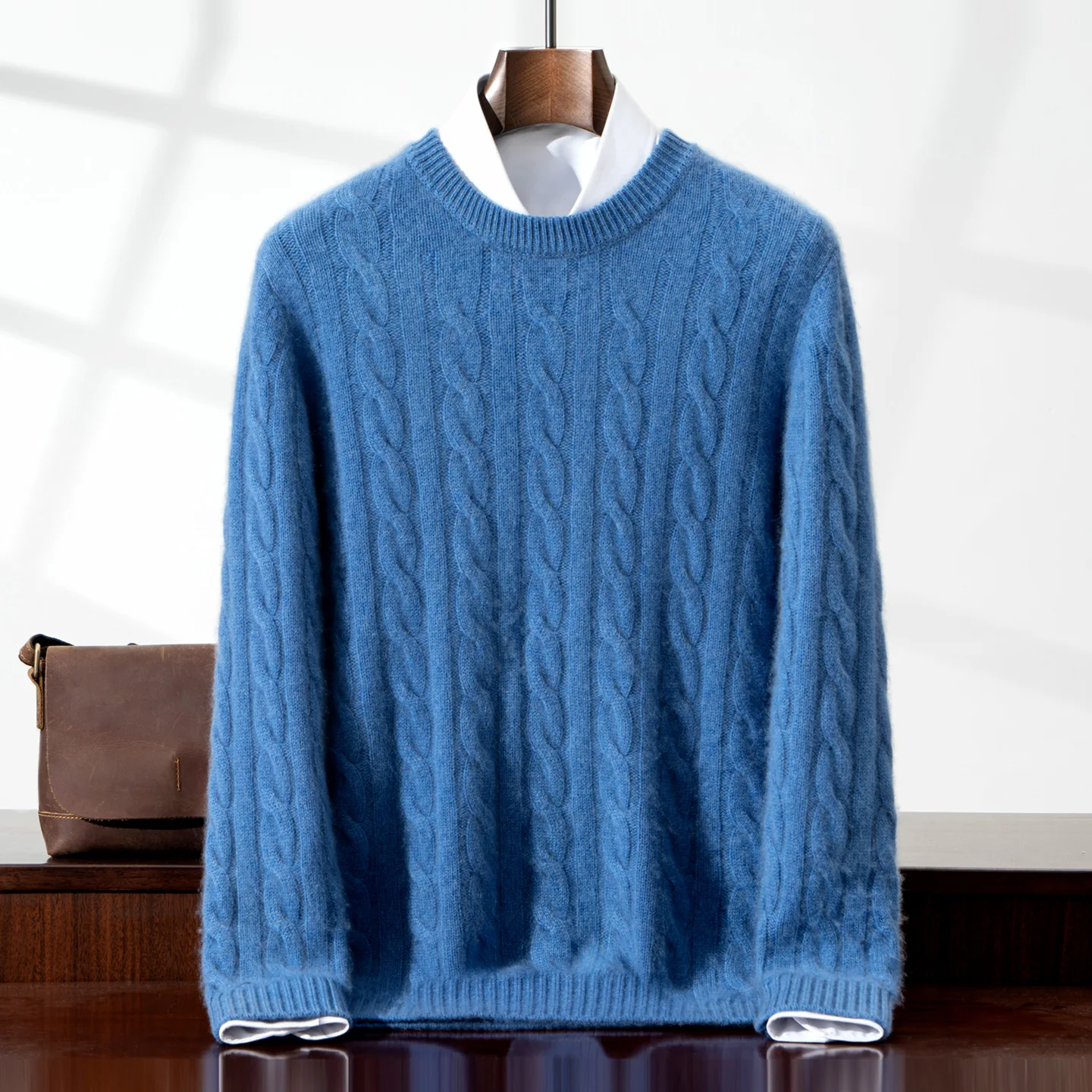 ZOCEPT 100% Natural Cashmere Men's Sweater Autumn Winter Thick Warm O-Neck Casual Pullover Knitted Twisted Flower Sweater Top