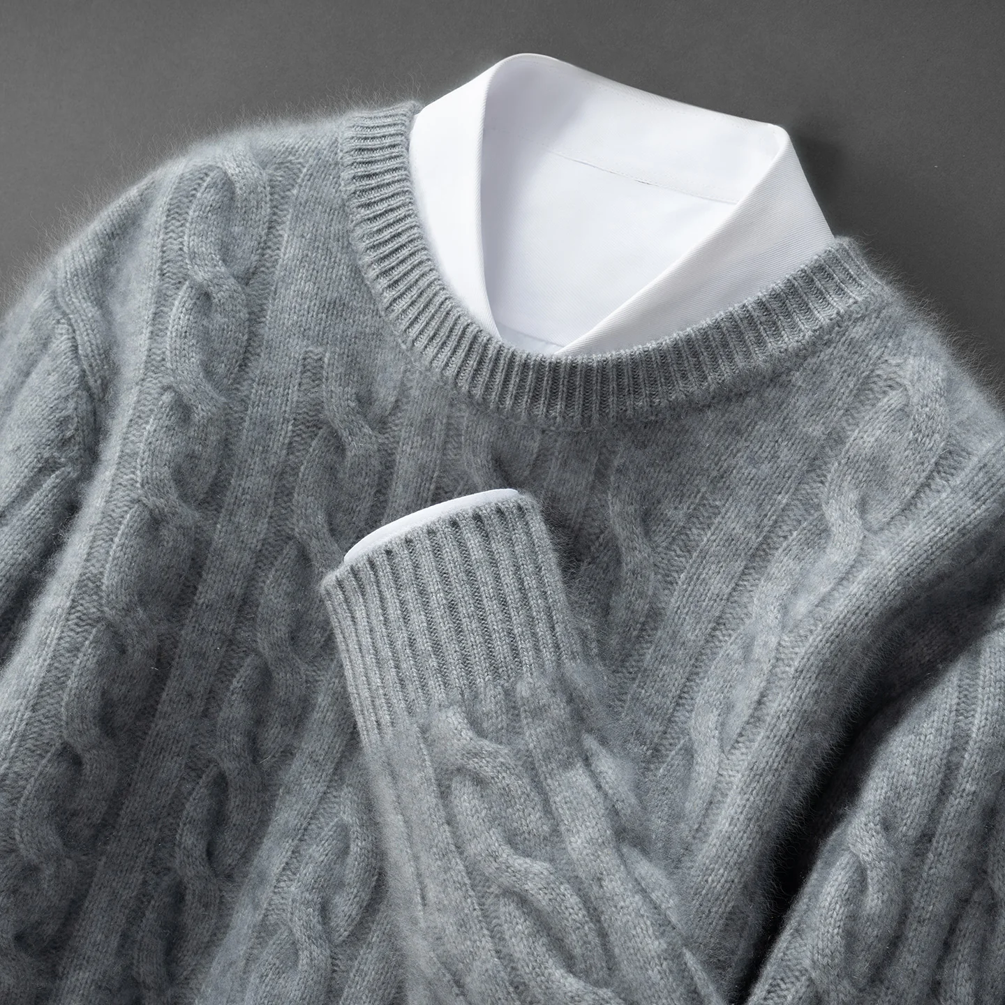 ZOCEPT 100% Natural Cashmere Men's Sweater Autumn Winter Thick Warm O-Neck Casual Pullover Knitted Twisted Flower Sweater Top