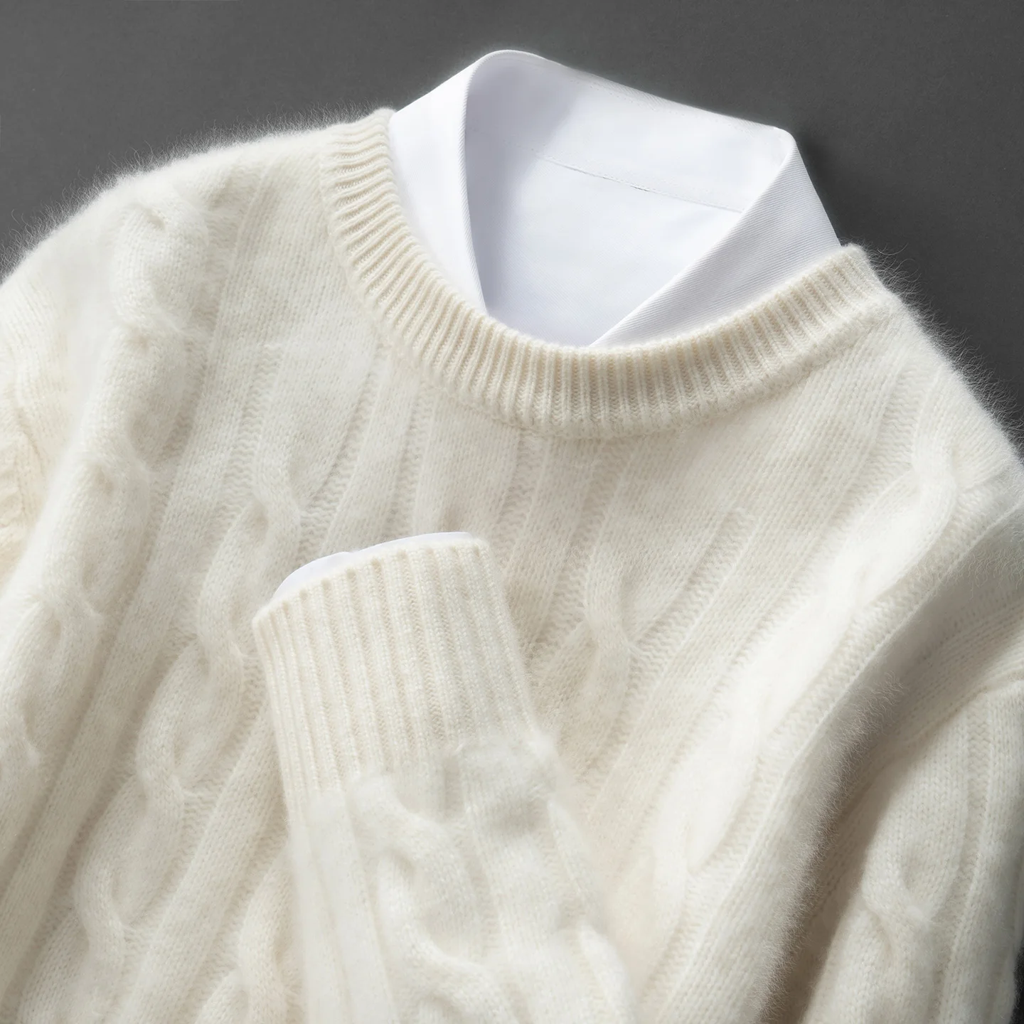 ZOCEPT 100% Natural Cashmere Men's Sweater Autumn Winter Thick Warm O-Neck Casual Pullover Knitted Twisted Flower Sweater Top