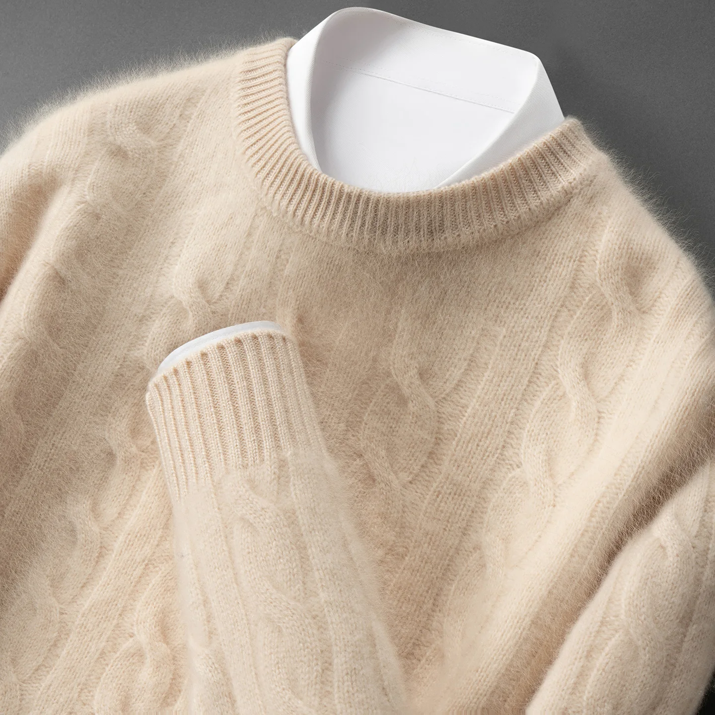 ZOCEPT 100% Natural Cashmere Men's Sweater Autumn Winter Thick Warm O-Neck Casual Pullover Knitted Twisted Flower Sweater Top