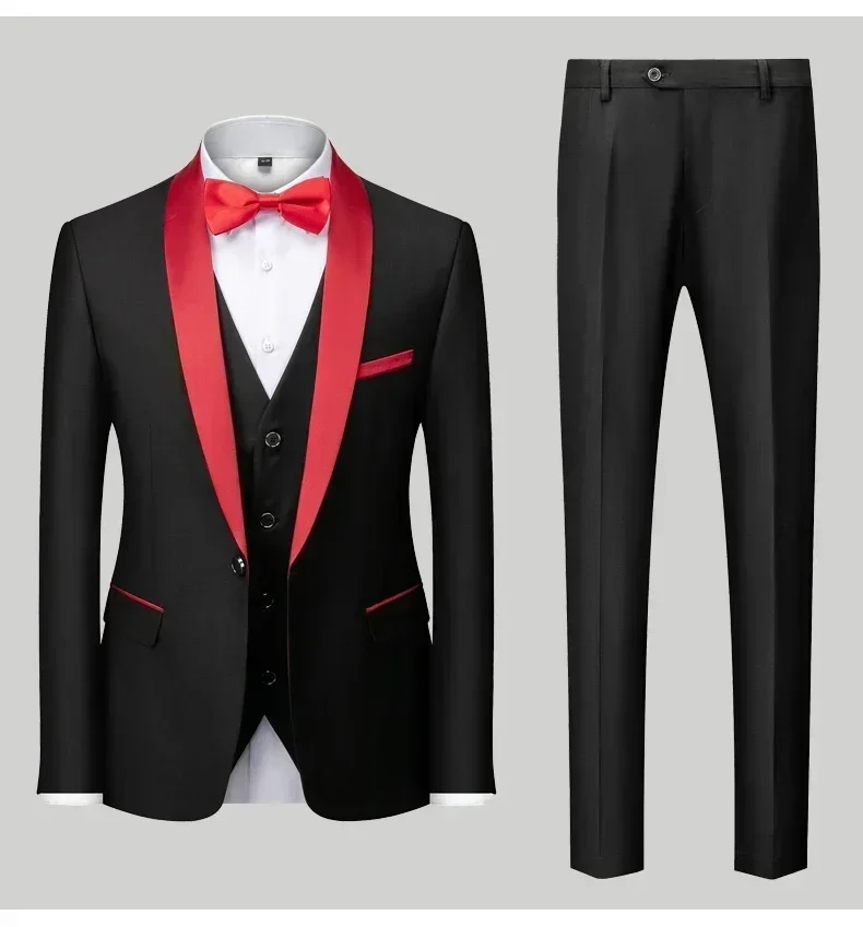 Men's Black Satin Shawl Lapel Tuxedo Suit 2 Pieces, Slim Fit Formal Blazer & Pants for Wedding Party Prom Groom Outfit