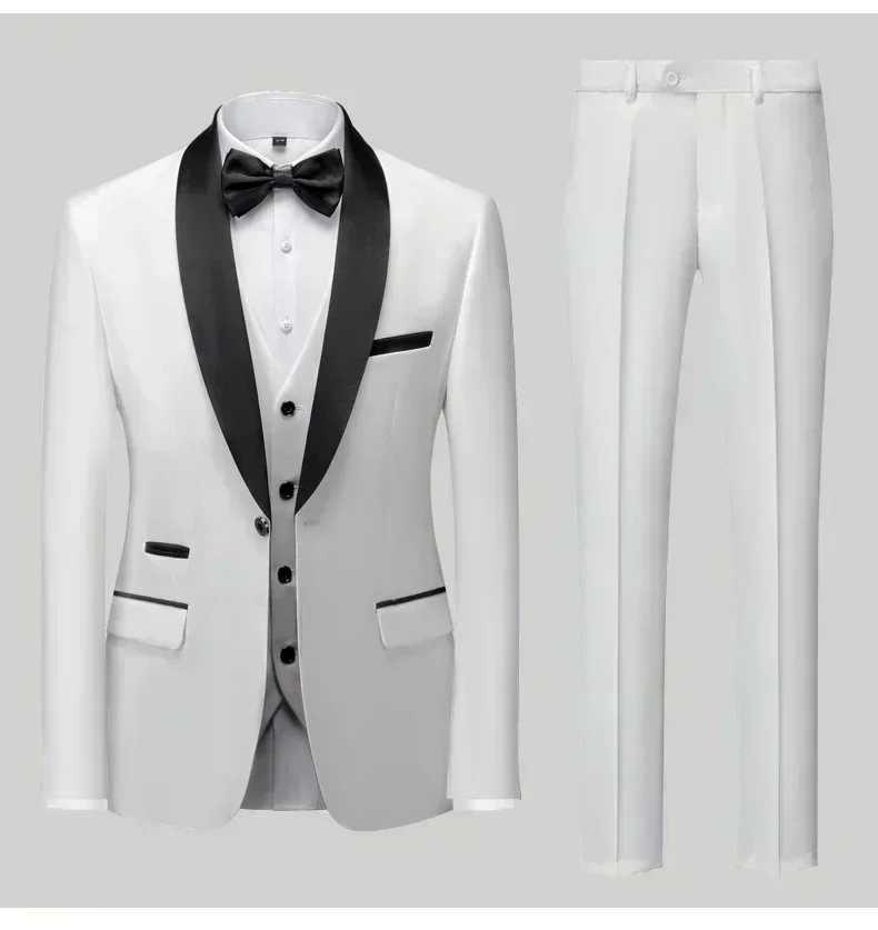Men's Black Satin Shawl Lapel Tuxedo Suit 2 Pieces, Slim Fit Formal Blazer & Pants for Wedding Party Prom Groom Outfit