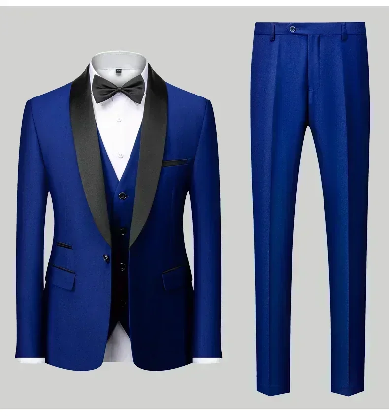 Men's Black Satin Shawl Lapel Tuxedo Suit 2 Pieces, Slim Fit Formal Blazer & Pants for Wedding Party Prom Groom Outfit