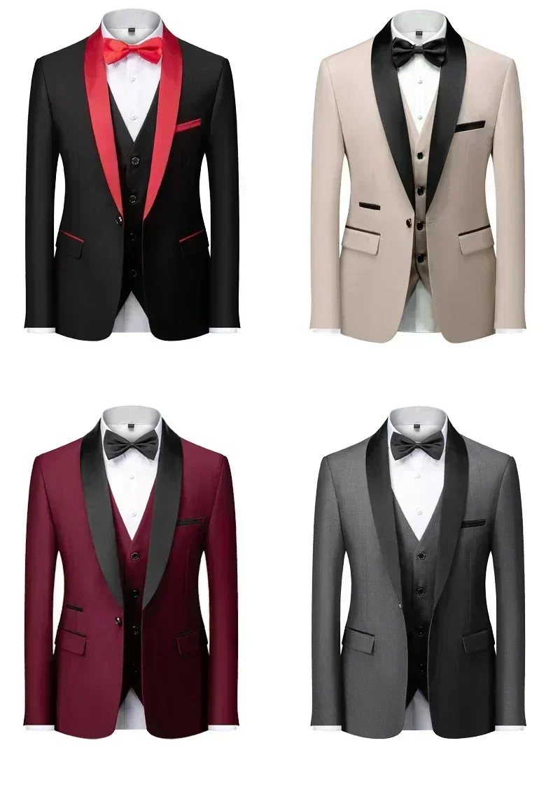 Men's Black Satin Shawl Lapel Tuxedo Suit 2 Pieces, Slim Fit Formal Blazer & Pants for Wedding Party Prom Groom Outfit