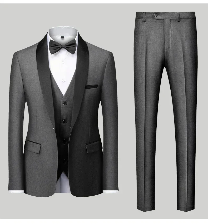 Men's Black Satin Shawl Lapel Tuxedo Suit 2 Pieces, Slim Fit Formal Blazer & Pants for Wedding Party Prom Groom Outfit