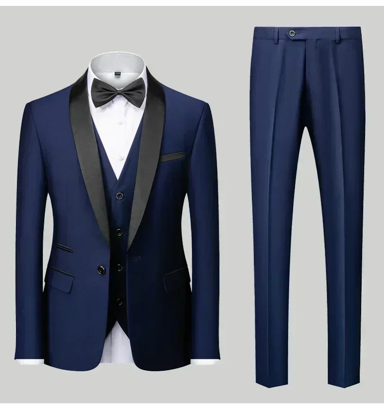 Men's Black Satin Shawl Lapel Tuxedo Suit 2 Pieces, Slim Fit Formal Blazer & Pants for Wedding Party Prom Groom Outfit