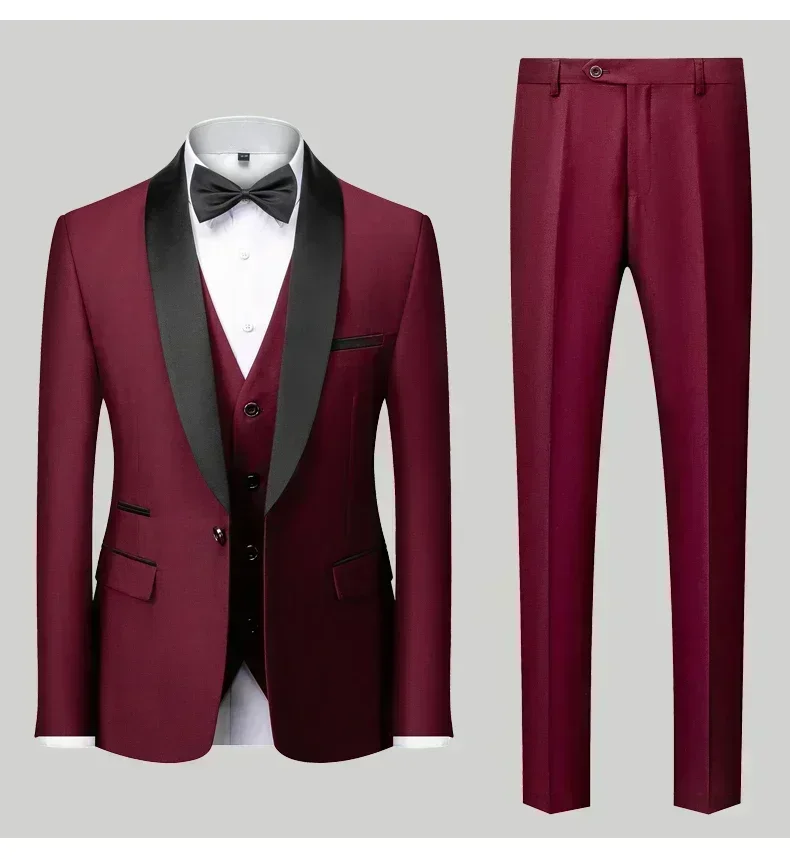 Men's Black Satin Shawl Lapel Tuxedo Suit 2 Pieces, Slim Fit Formal Blazer & Pants for Wedding Party Prom Groom Outfit