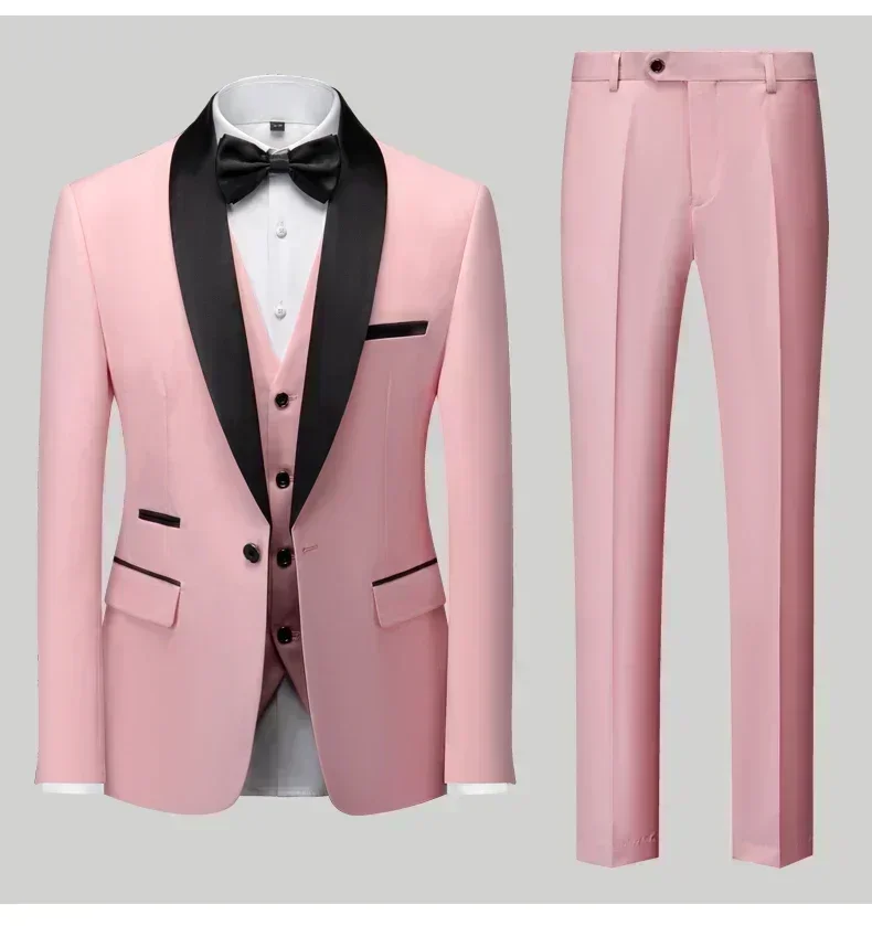 Men's Black Satin Shawl Lapel Tuxedo Suit 2 Pieces, Slim Fit Formal Blazer & Pants for Wedding Party Prom Groom Outfit