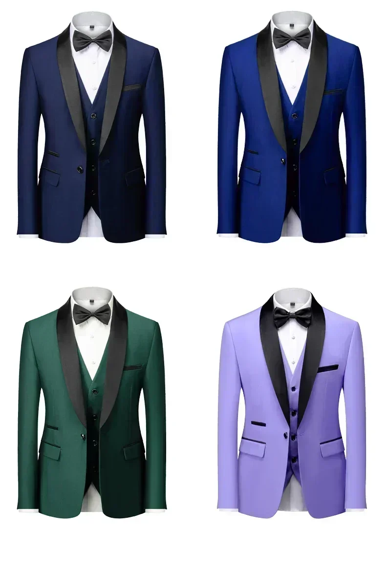 Men's Black Satin Shawl Lapel Tuxedo Suit 2 Pieces, Slim Fit Formal Blazer & Pants for Wedding Party Prom Groom Outfit