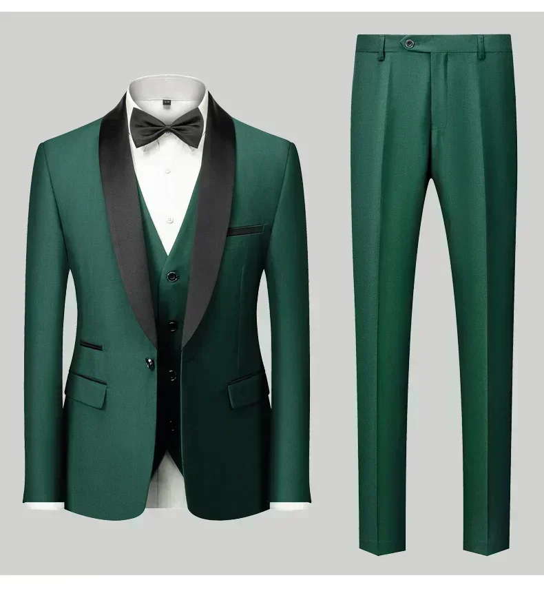 Men's Black Satin Shawl Lapel Tuxedo Suit 2 Pieces, Slim Fit Formal Blazer & Pants for Wedding Party Prom Groom Outfit