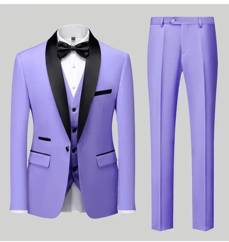 Men's Black Satin Shawl Lapel Tuxedo Suit 2 Pieces, Slim Fit Formal Blazer & Pants for Wedding Party Prom Groom Outfit