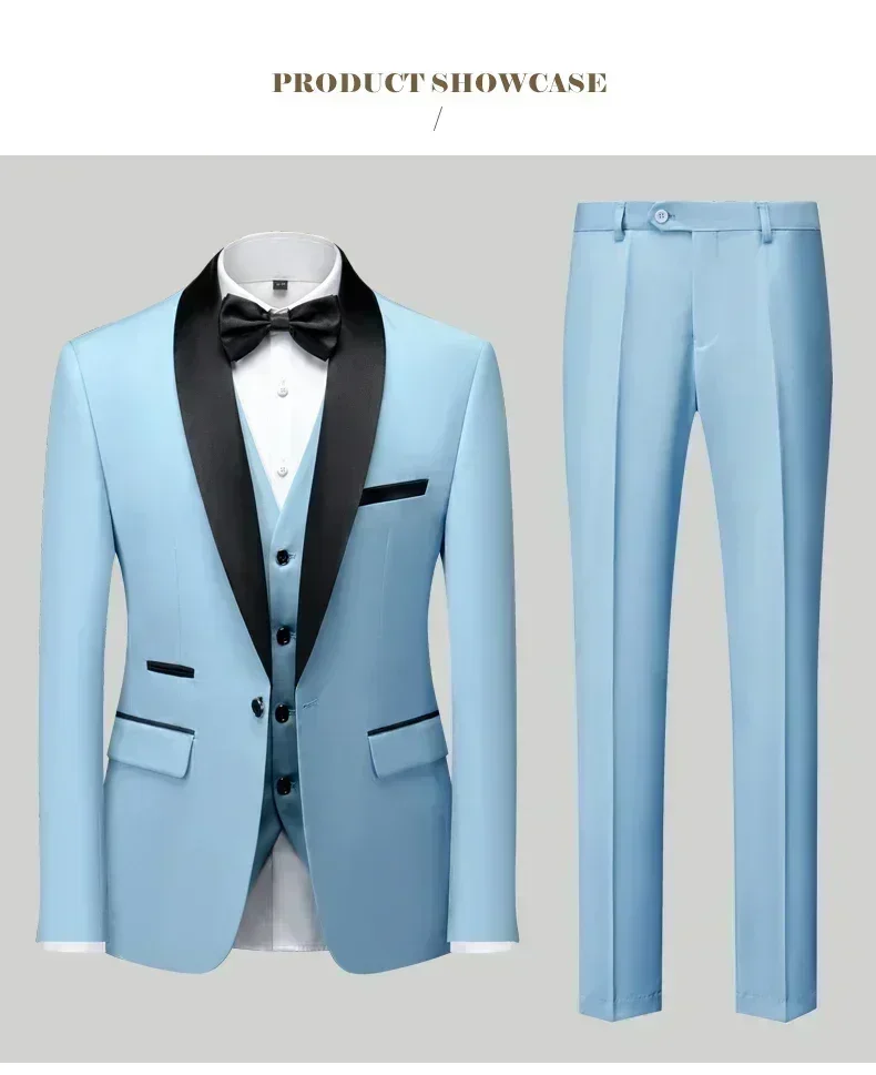 Men's Black Satin Shawl Lapel Tuxedo Suit 2 Pieces, Slim Fit Formal Blazer & Pants for Wedding Party Prom Groom Outfit