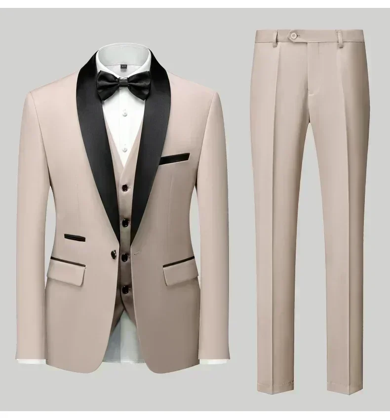 Men's Black Satin Shawl Lapel Tuxedo Suit 2 Pieces, Slim Fit Formal Blazer & Pants for Wedding Party Prom Groom Outfit