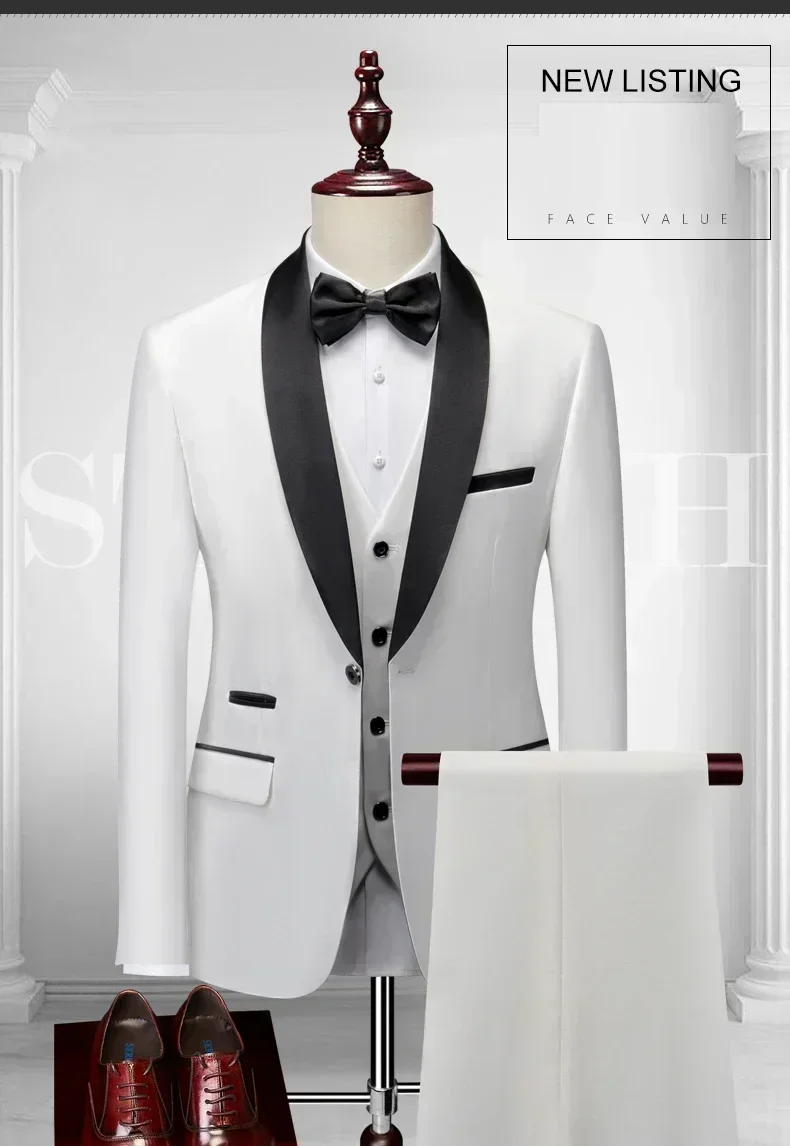 Men's Black Satin Shawl Lapel Tuxedo Suit 2 Pieces, Slim Fit Formal Blazer & Pants for Wedding Party Prom Groom Outfit