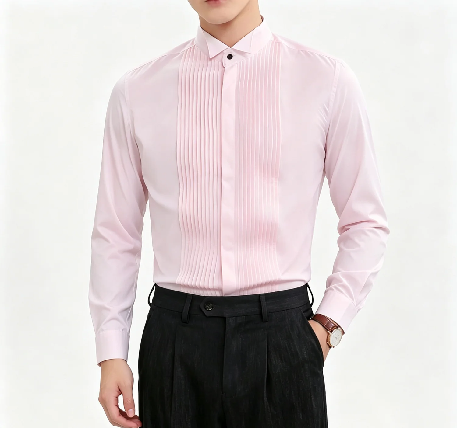 Men's Slim Fit Long Sleeve Dress Shirt, Formal Casual Button Down Shirt in Black White Pink for Business Wedding Party